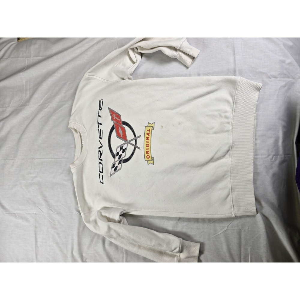 Corvette Sweatshirt Mens Large White‎ Original GM Crewneck Pullover Racing Logo